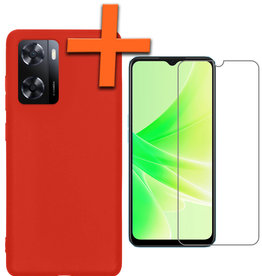 Nomfy Nomfy OPPO A57s Hoesje Siliconen Met Screenprotector - Rood