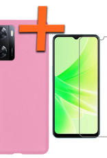 Nomfy Hoesje Geschikt voor OPPO A57s Hoesje Siliconen Cover Case Met Screenprotector - Hoes Geschikt voor OPPO A57s Hoes Back Case - Lichtroze