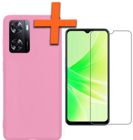 Nomfy Nomfy OPPO A57s Hoesje Siliconen Met Screenprotector - Lichtroze