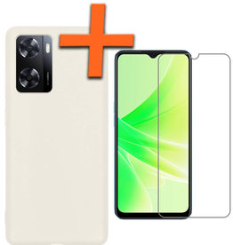 Nomfy Nomfy OPPO A57s Hoesje Siliconen Met Screenprotector - Wit