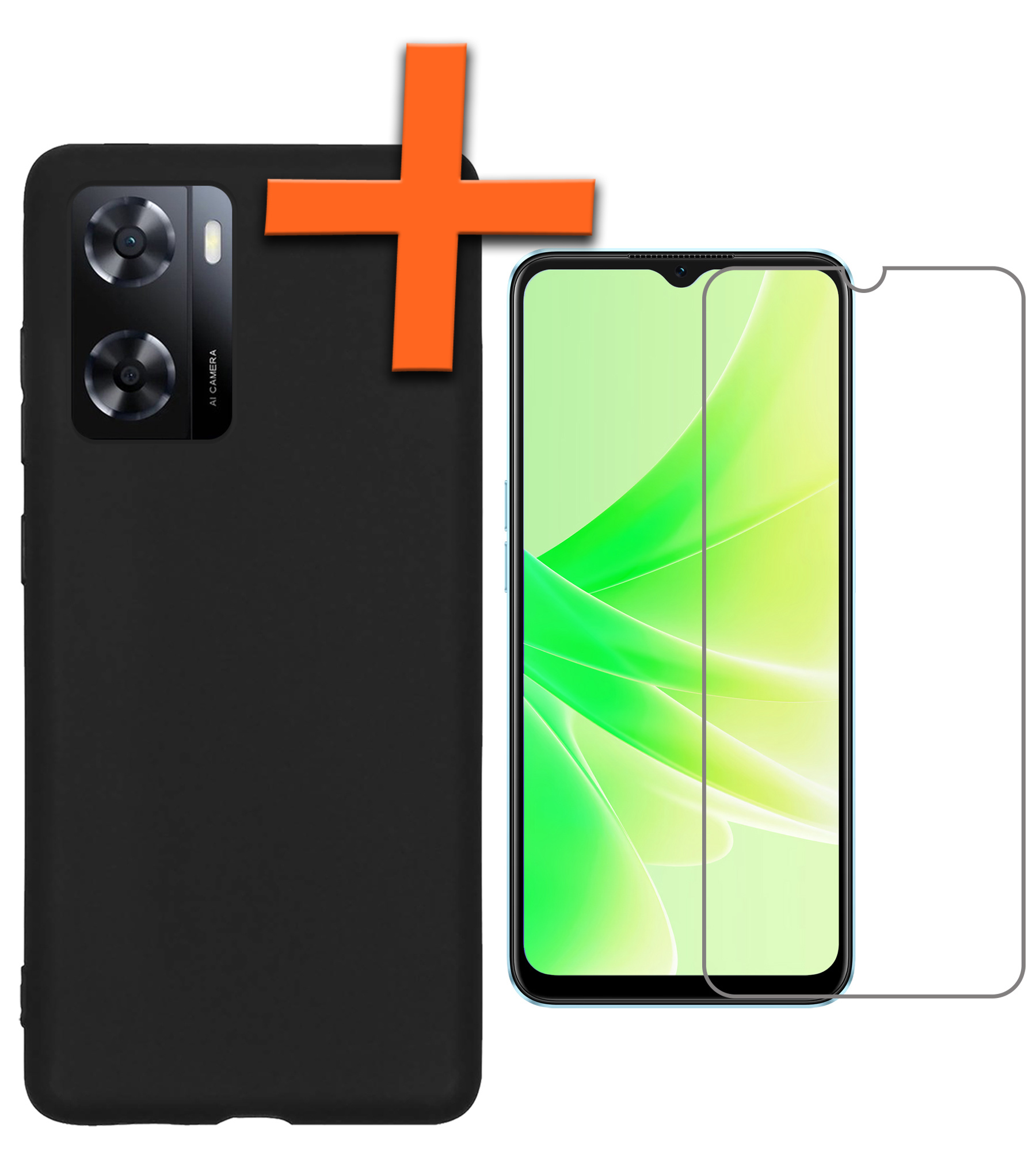 Nomfy Hoesje Geschikt voor OPPO A57s Hoesje Siliconen Cover Case Met Screenprotector - Hoes Geschikt voor OPPO A57s Hoes Back Case - Zwart