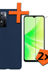 Nomfy Hoesje Geschikt voor OPPO A57s Hoesje Siliconen Cover Case Met 2x Screenprotector - Hoes Geschikt voor OPPO A57s Hoes Back Case - Donkerblauw