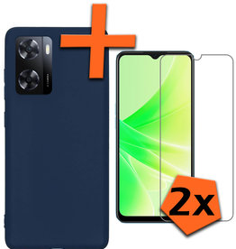 Nomfy OPPO A57s Hoesje Siliconen Met 2x Screenprotector - Donkerblauw