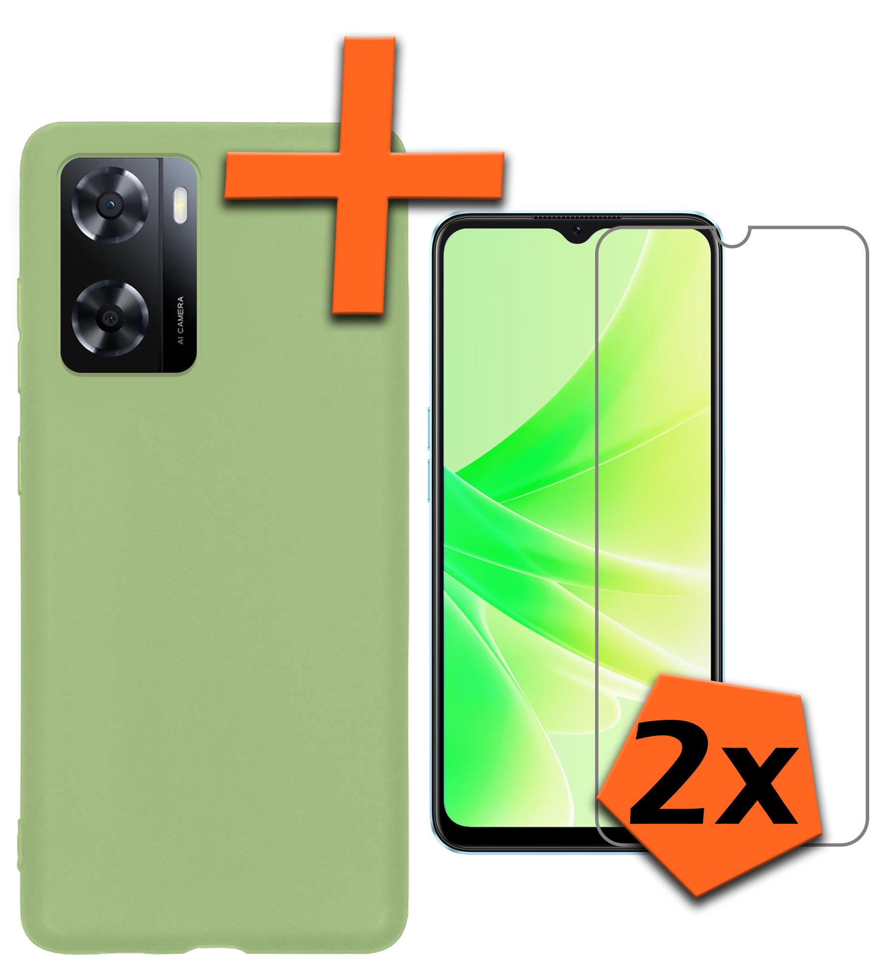 Nomfy Hoesje Geschikt voor OPPO A57s Hoesje Siliconen Cover Case Met 2x Screenprotector - Hoes Geschikt voor OPPO A57s Hoes Back Case - Groen