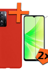 Nomfy Hoesje Geschikt voor OPPO A57s Hoesje Siliconen Cover Case Met 2x Screenprotector - Hoes Geschikt voor OPPO A57s Hoes Back Case - Rood