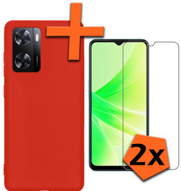 Nomfy Nomfy OPPO A57s Hoesje Siliconen Met 2x Screenprotector - Rood