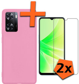 Nomfy Nomfy OPPO A57s Hoesje Siliconen Met 2x Screenprotector - Lichtroze