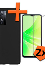 Nomfy Hoesje Geschikt voor OPPO A57s Hoesje Siliconen Cover Case Met 2x Screenprotector - Hoes Geschikt voor OPPO A57s Hoes Back Case - Zwart