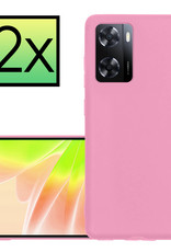 NoXx Hoes Geschikt voor OPPO A57 Hoesje Cover Siliconen Back Case Hoes - Lichtroze - 2x
