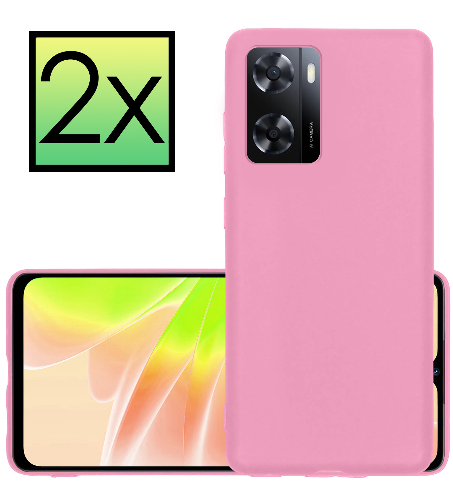 NoXx Hoes Geschikt voor OPPO A57 Hoesje Cover Siliconen Back Case Hoes - Lichtroze - 2x