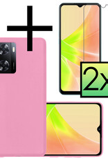 NoXx Hoes Geschikt voor OPPO A57 Hoesje Cover Siliconen Back Case Hoes Met 2x Screenprotector - Lichtroze