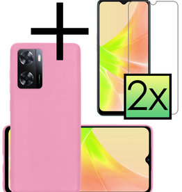 NoXx NoXx OPPO A57s Hoesje Siliconen Met 2x Screenprotector - Lichtroze