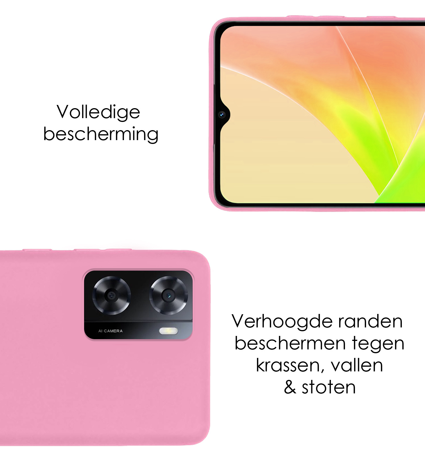 NoXx Hoes Geschikt voor OPPO A57s Hoesje Cover Siliconen Back Case Hoes Met 2x Screenprotector - Lichtroze