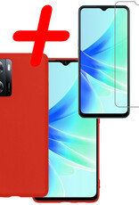 BASEY. Hoes Geschikt voor OPPO A57s Hoesje Siliconen Back Cover Case Met Screenprotector - Hoesje Geschikt voor OPPO A57s Hoes Cover Hoesje - Rood