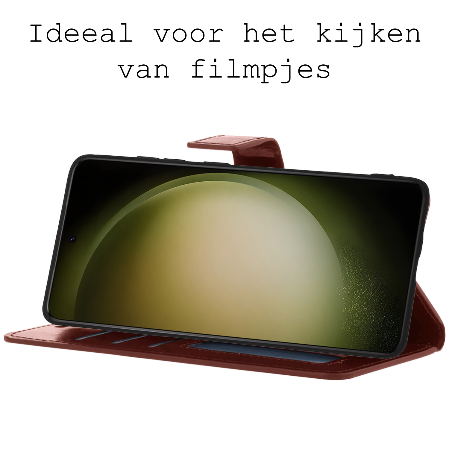 BASEY. Hoes Geschikt voor Samsung S23 Hoesje Bookcase Hoes Flip Case Book Cover - Hoesje Geschikt voor Samsung Galaxy S23 Hoes Book Case Hoesje - Bruin