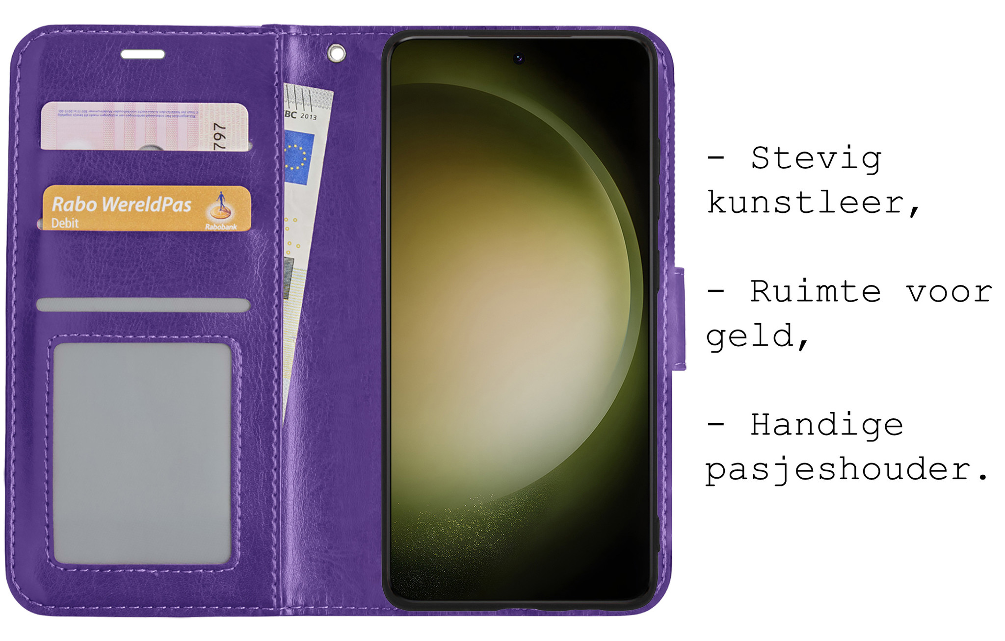 BASEY. Hoes Geschikt voor Samsung S23 Hoesje Bookcase Hoes Flip Case Book Cover - Hoesje Geschikt voor Samsung Galaxy S23 Hoes Book Case Hoesje - Paars