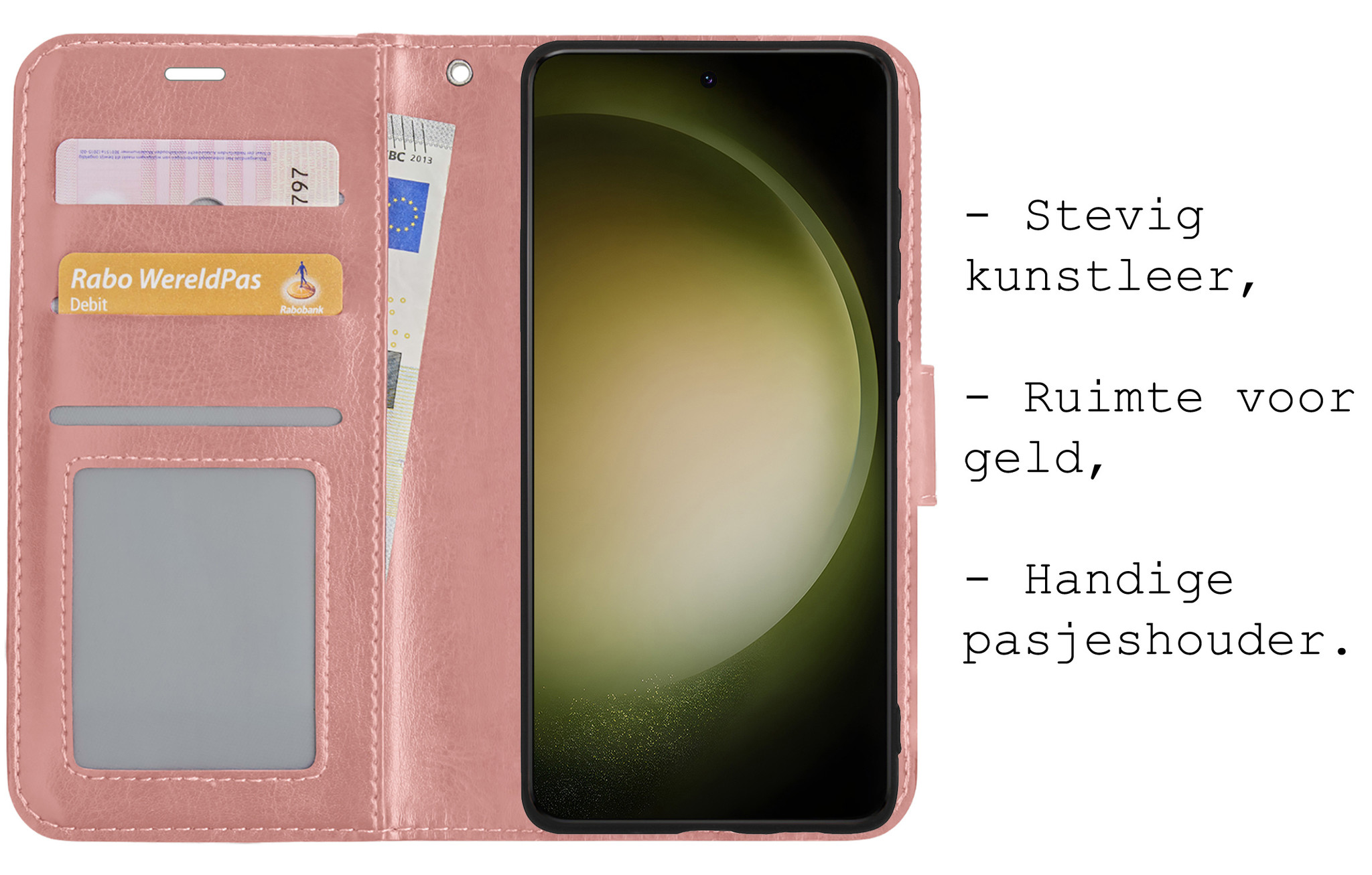 BASEY. Hoes Geschikt voor Samsung S23 Hoesje Bookcase Hoes Flip Case Book Cover - Hoesje Geschikt voor Samsung Galaxy S23 Hoes Book Case Hoesje - Rosé goud