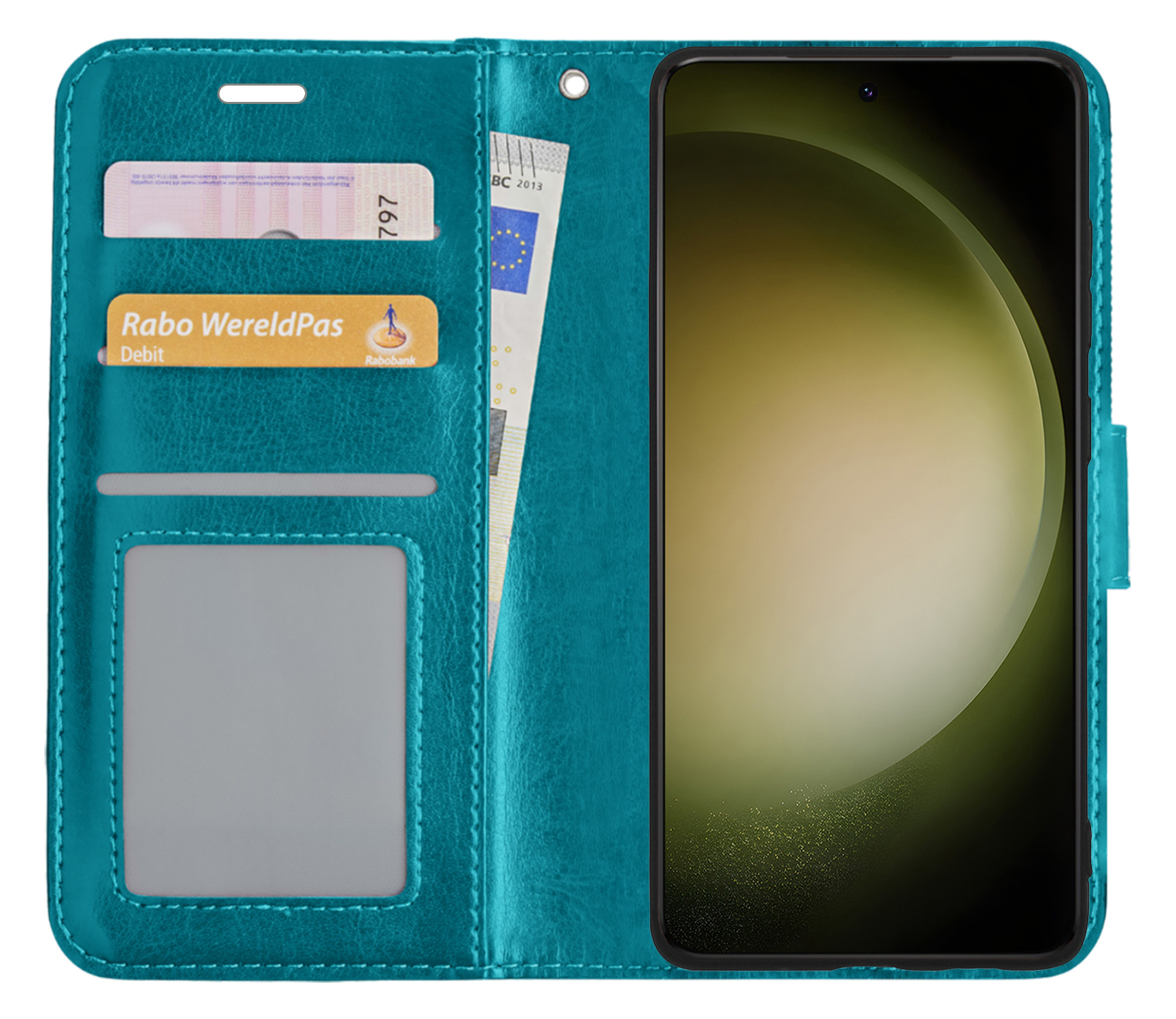 BASEY. Hoes Geschikt voor Samsung S23 Hoesje Bookcase Hoes Flip Case Book Cover - Hoesje Geschikt voor Samsung Galaxy S23 Hoes Book Case Hoesje - Turquoise