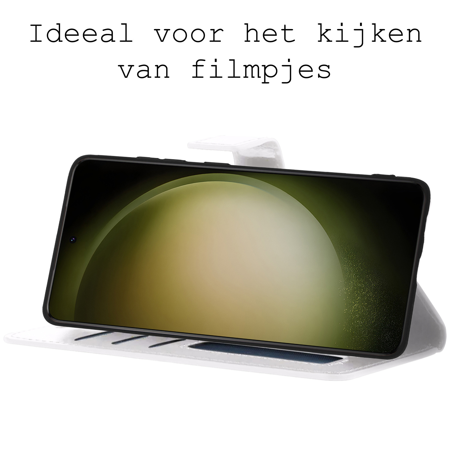 BASEY. Hoes Geschikt voor Samsung S23 Hoesje Bookcase Hoes Flip Case Book Cover - Hoesje Geschikt voor Samsung Galaxy S23 Hoes Book Case Hoesje - Wit