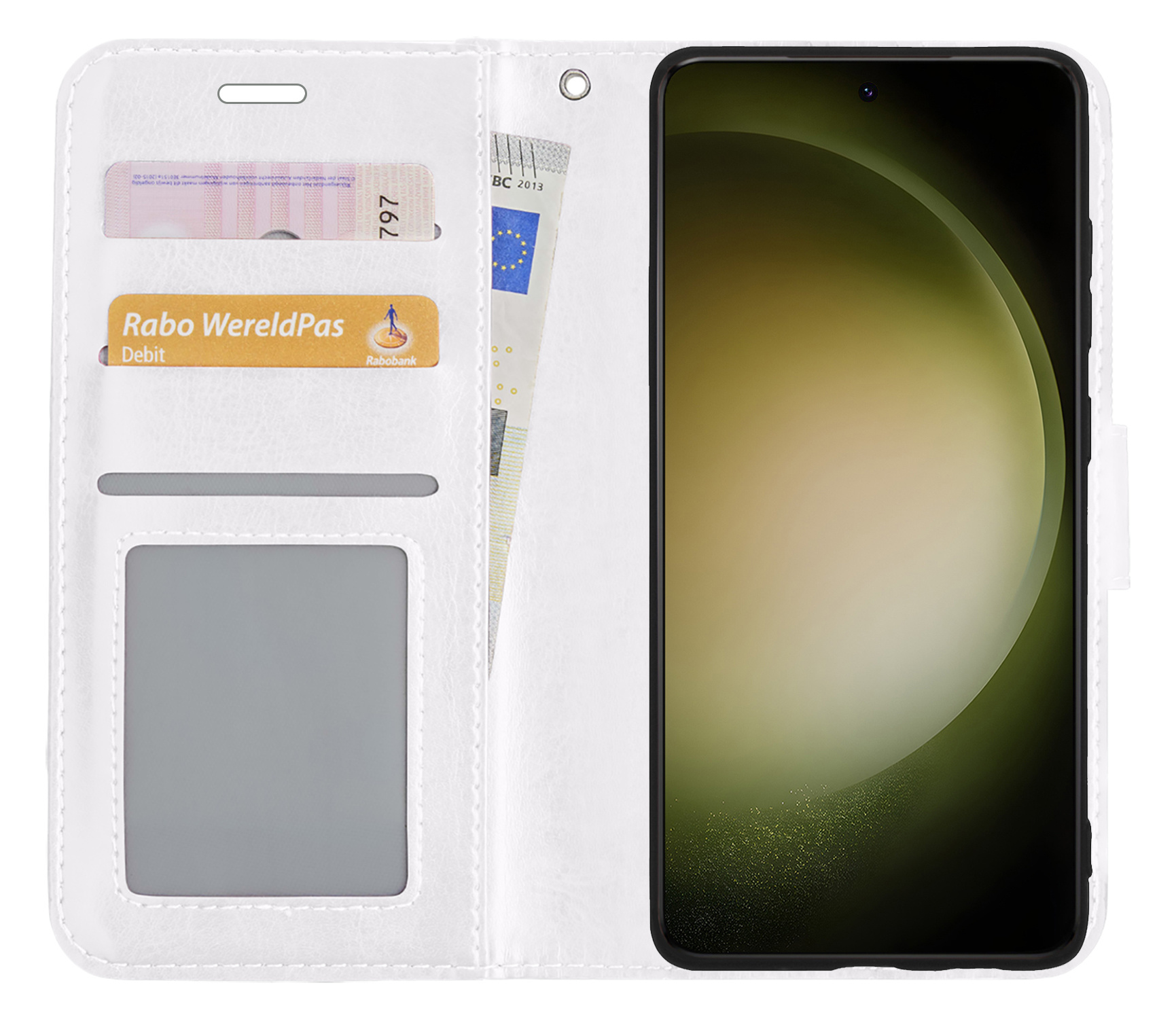 BASEY. Hoes Geschikt voor Samsung S23 Hoesje Bookcase Hoes Flip Case Book Cover - Hoesje Geschikt voor Samsung Galaxy S23 Hoes Book Case Hoesje - Wit