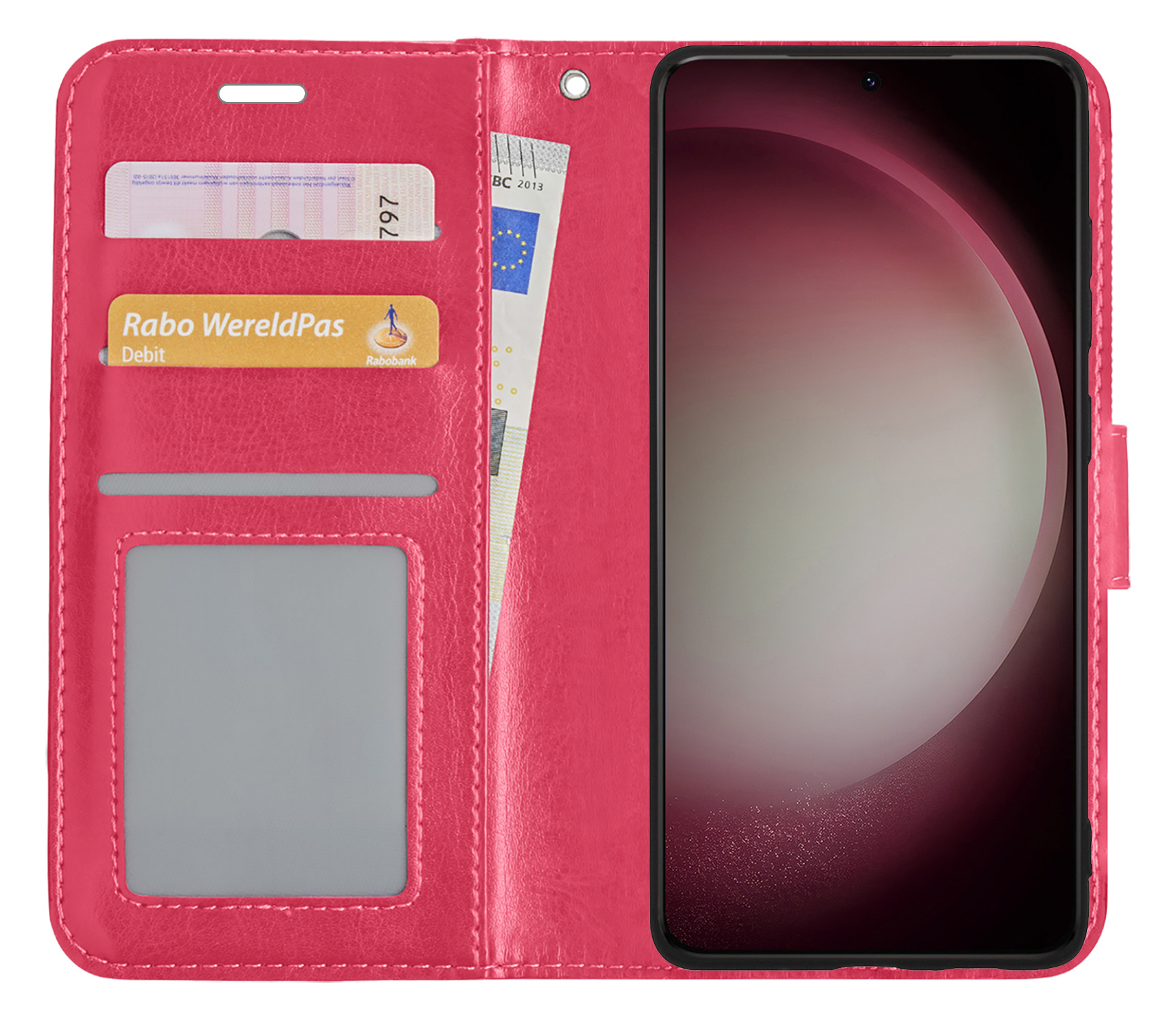 NoXx Hoes Geschikt voor Samsung S23 Hoesje Book Case Hoes Flip Cover Wallet Bookcase - Donkerroze