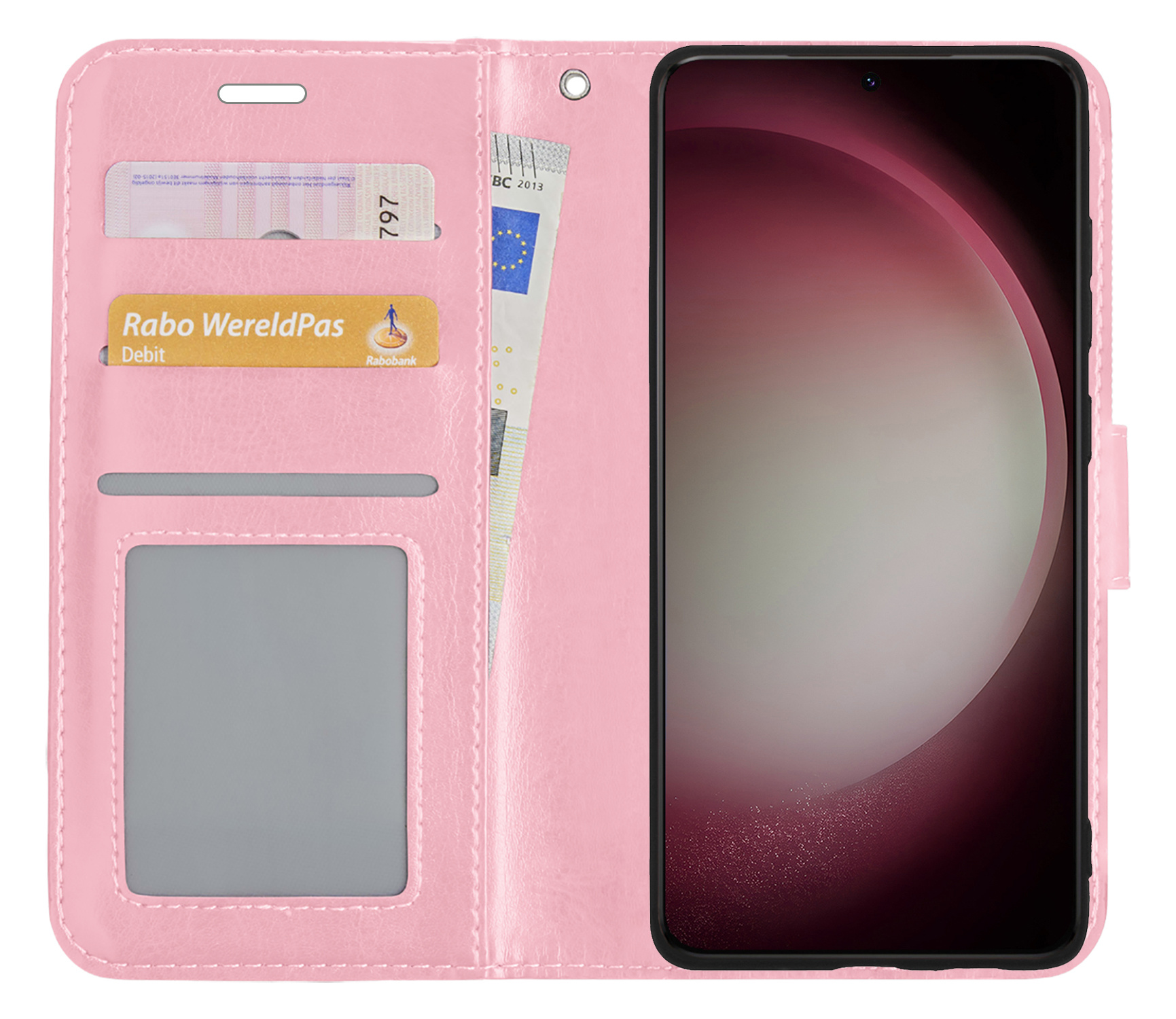 NoXx Hoes Geschikt voor Samsung S23 Hoesje Book Case Hoes Flip Cover Wallet Bookcase - Lichtroze