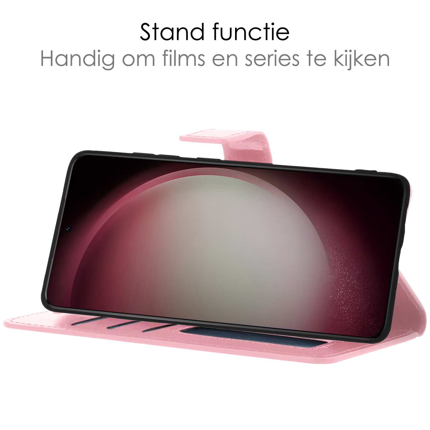 NoXx Hoes Geschikt voor Samsung S23 Hoesje Book Case Hoes Flip Cover Wallet Bookcase - Lichtroze