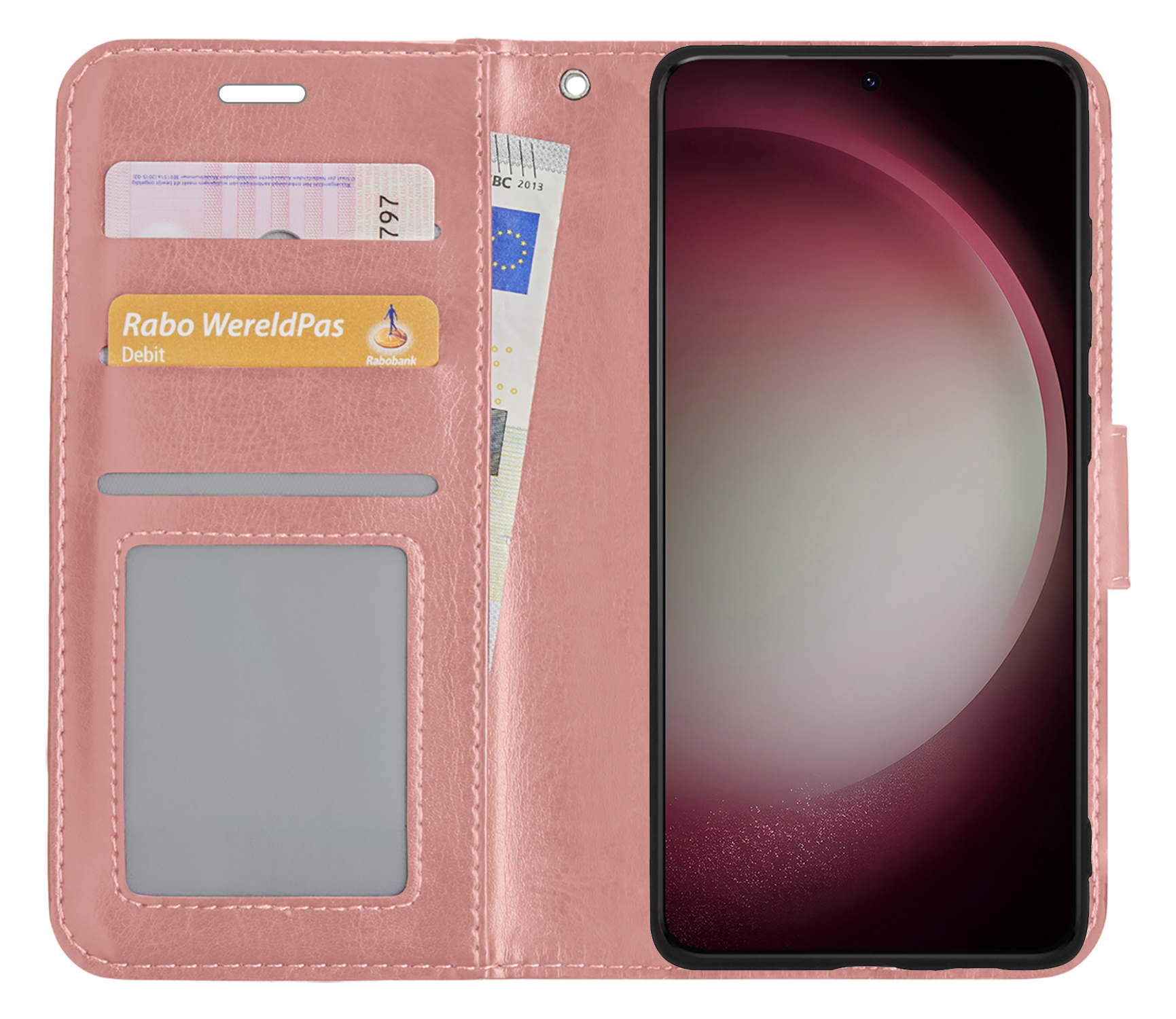 NoXx Hoes Geschikt voor Samsung S23 Hoesje Book Case Hoes Flip Cover Wallet Bookcase - Rosé goud