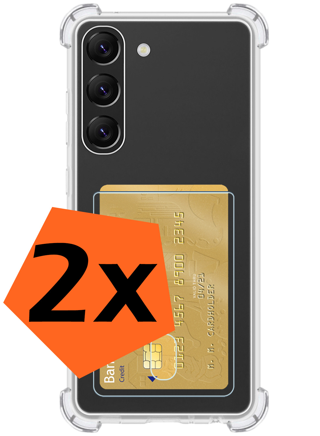 Nomfy Hoesje Geschikt voor Samsung S23 Hoesje Pasjeshouder Shockproof Pas Houder - Hoesje Geschikt voor Samsung Galaxy S23 Hoes Met Kaarthouder - Transparant - 2 PACK