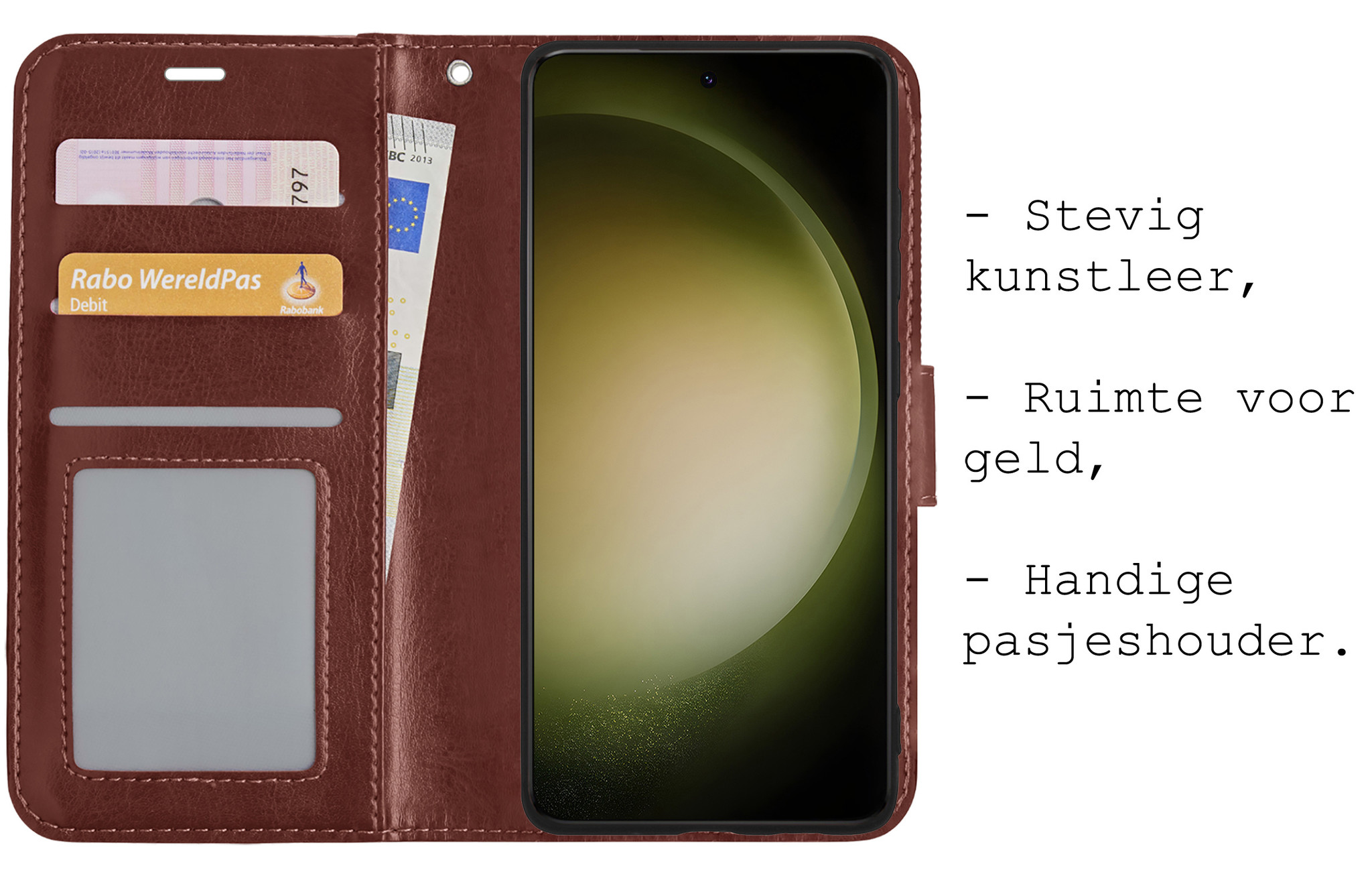 BASEY. Hoes Geschikt voor Samsung S23 Plus Hoesje Bookcase Hoes Flip Case Book Cover - Hoesje Geschikt voor Samsung Galaxy S23 Plus Hoes Book Case Hoesje - Bruin