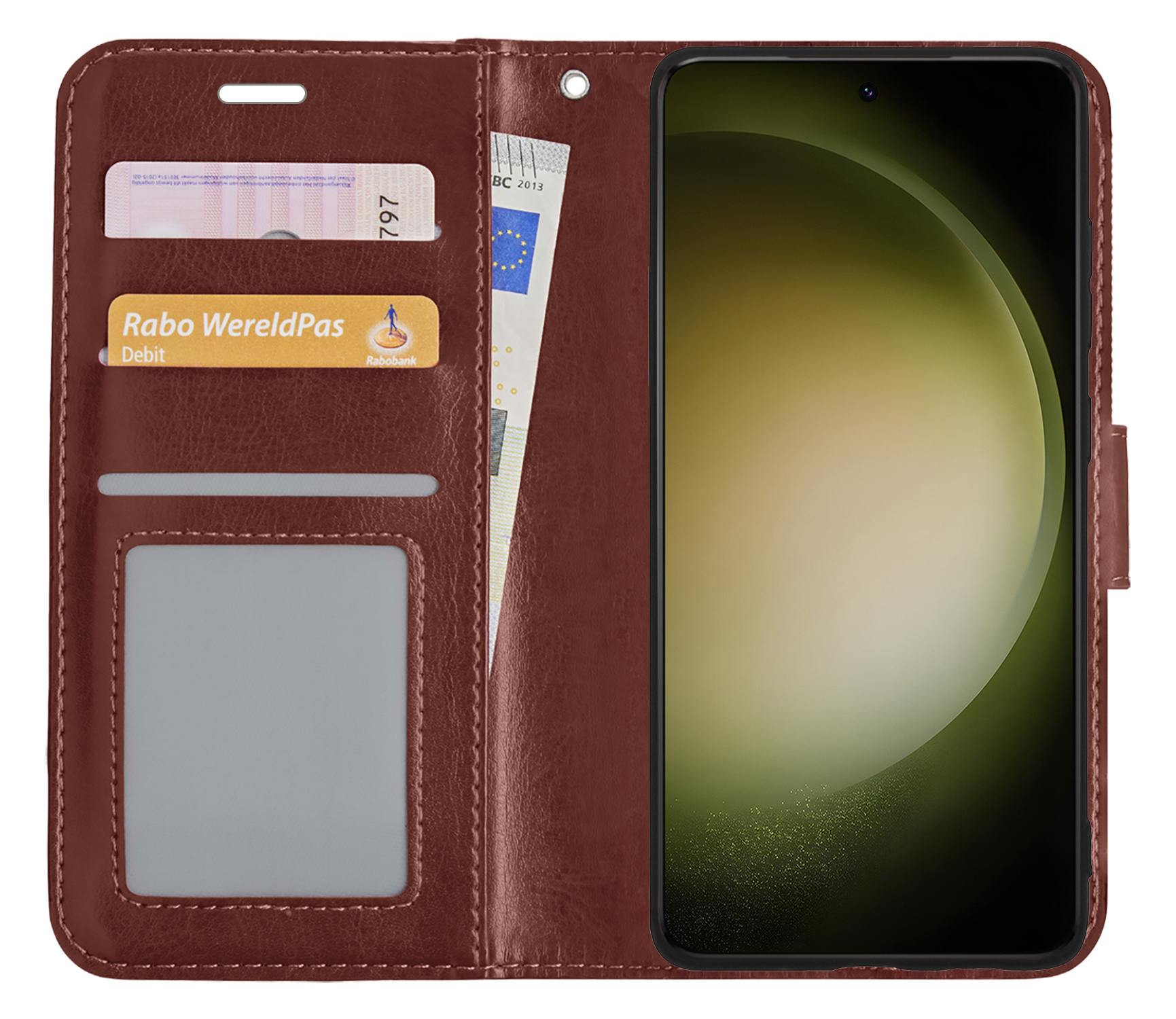 BASEY. Hoes Geschikt voor Samsung S23 Plus Hoesje Bookcase Hoes Flip Case Book Cover - Hoesje Geschikt voor Samsung Galaxy S23 Plus Hoes Book Case Hoesje - Bruin