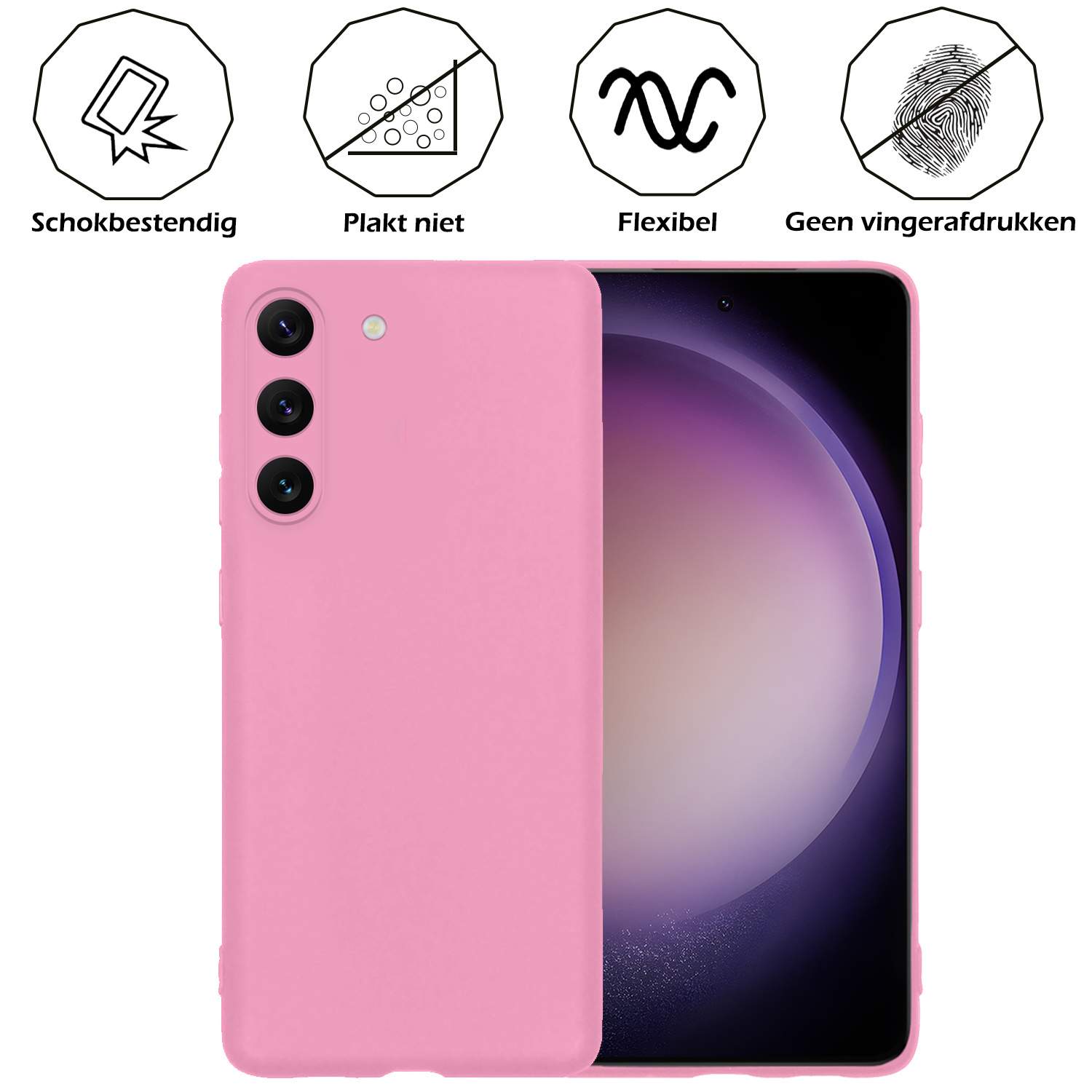 Nomfy Hoesje Geschikt voor Samsung S23 Hoesje Siliconen Cover Case - Hoes Geschikt voor Samsung Galaxy S23 Hoes Back Case - 2-PACK - Lichtroze
