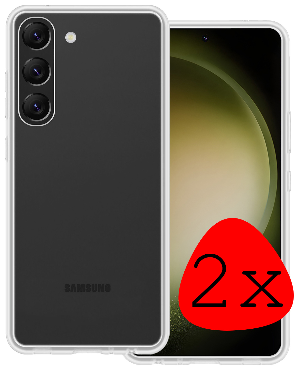 BASEY. Hoes Geschikt voor Samsung S23 Hoesje Siliconen Back Cover Case - Hoesje Geschikt voor Samsung Galaxy S23 Hoes Cover Hoesje - Transparant - 2 Stuks