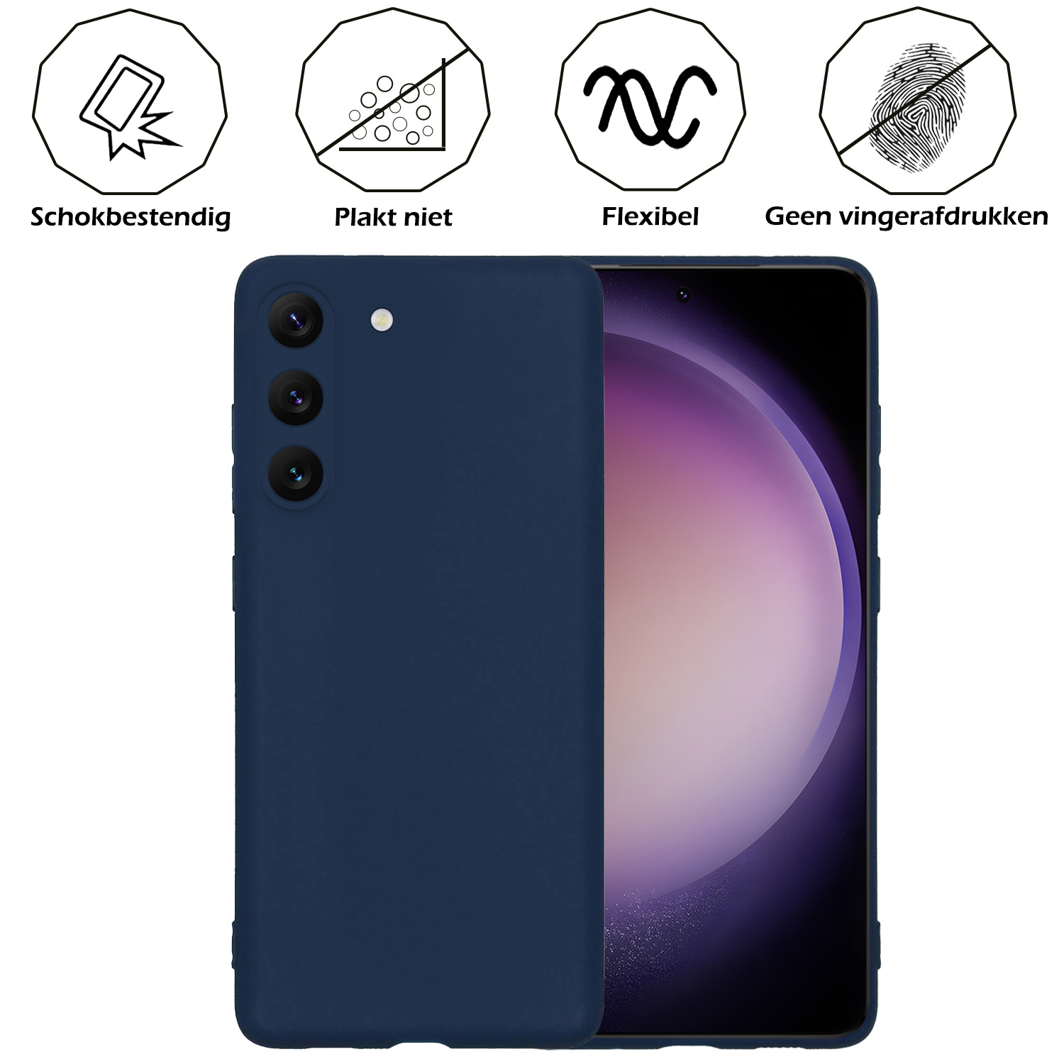 Nomfy Hoesje Geschikt voor Samsung S23 Hoesje Siliconen Cover Case - Hoes Geschikt voor Samsung Galaxy S23 Hoes Back Case - 2-PACK - Donkerblauw