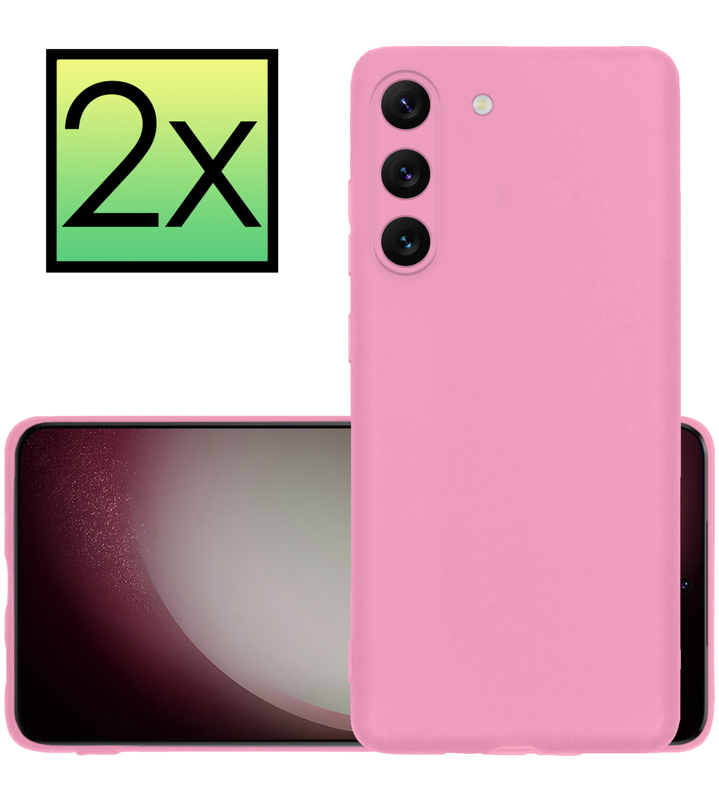 NoXx Hoes Geschikt voor Samsung S23 Hoesje Cover Siliconen Back Case Hoes - Lichtroze - 2x