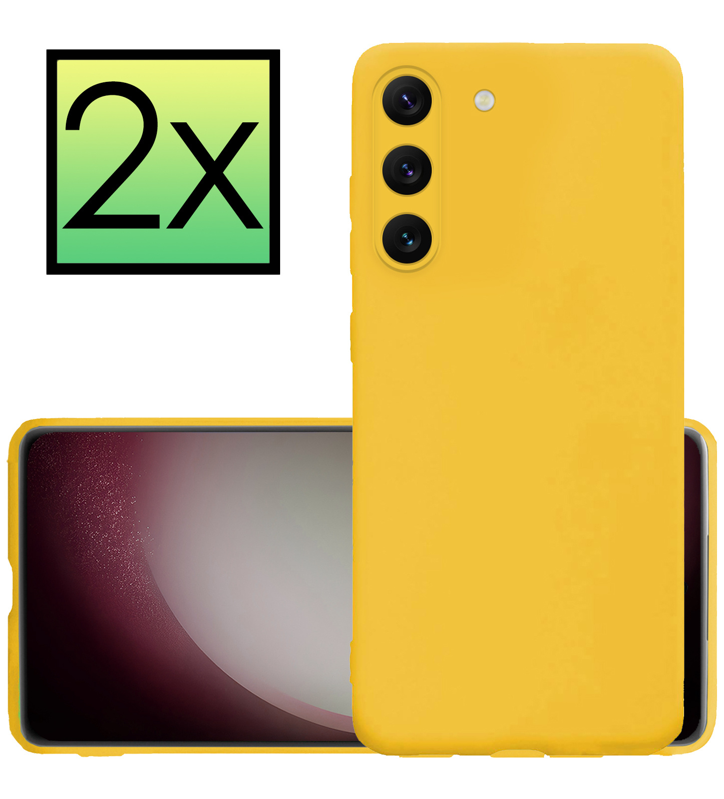 NoXx Hoes Geschikt voor Samsung S23 Hoesje Cover Siliconen Back Case Hoes - Geel - 2x