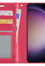 Nomfy Hoesje Geschikt voor Samsung S23 Plus Hoes Bookcase Flipcase Book Cover - Hoes Geschikt voor Samsung Galaxy S23 Plus Hoesje Book Case - Donkerroze