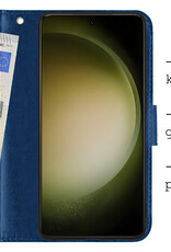 BASEY. Hoes Geschikt voor Samsung S23 Hoesje Bookcase Hoes Flip Case Book Cover Met Screenprotector - Hoesje Geschikt voor Samsung Galaxy S23 Hoes Book Case Hoesje - Donkerblauw