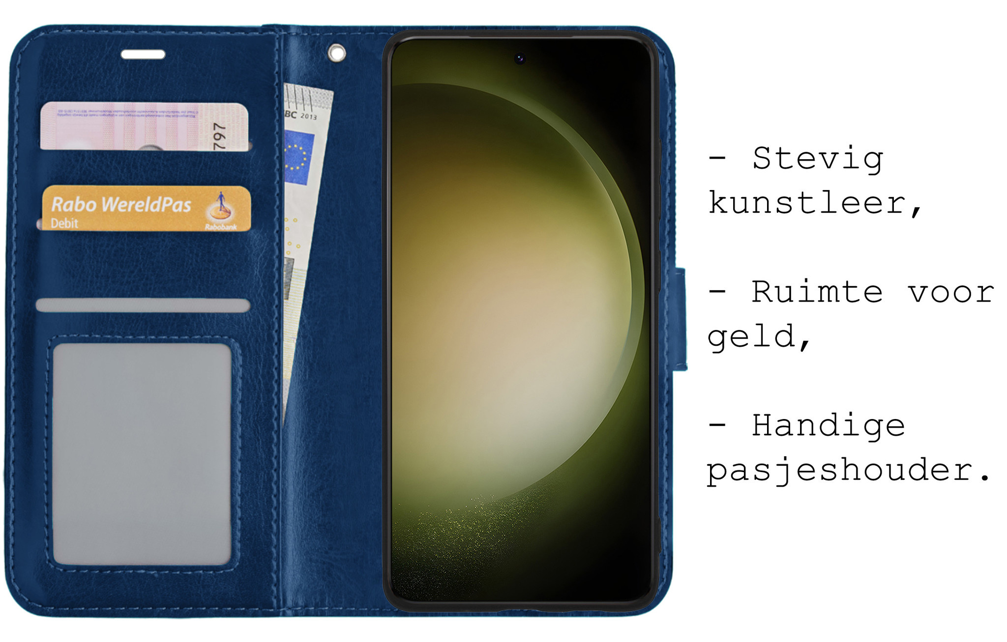 BASEY. Hoes Geschikt voor Samsung S23 Hoesje Bookcase Hoes Flip Case Book Cover Met Screenprotector - Hoesje Geschikt voor Samsung Galaxy S23 Hoes Book Case Hoesje - Donkerblauw