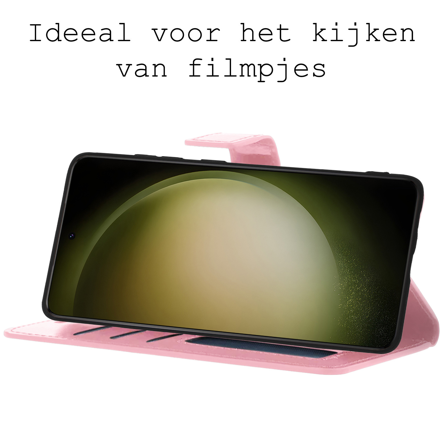 BASEY. Hoes Geschikt voor Samsung S23 Hoesje Bookcase Hoes Flip Case Book Cover Met Screenprotector - Hoesje Geschikt voor Samsung Galaxy S23 Hoes Book Case Hoesje - Lichtroze