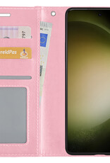 BASEY. Hoes Geschikt voor Samsung S23 Hoesje Bookcase Hoes Flip Case Book Cover Met Screenprotector - Hoesje Geschikt voor Samsung Galaxy S23 Hoes Book Case Hoesje - Lichtroze