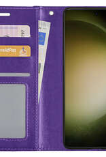 BASEY. Hoes Geschikt voor Samsung S23 Hoesje Bookcase Hoes Flip Case Book Cover Met Screenprotector - Hoesje Geschikt voor Samsung Galaxy S23 Hoes Book Case Hoesje - Paars