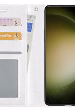 BASEY. Hoes Geschikt voor Samsung S23 Hoesje Bookcase Hoes Flip Case Book Cover Met Screenprotector - Hoesje Geschikt voor Samsung Galaxy S23 Hoes Book Case Hoesje - Wit