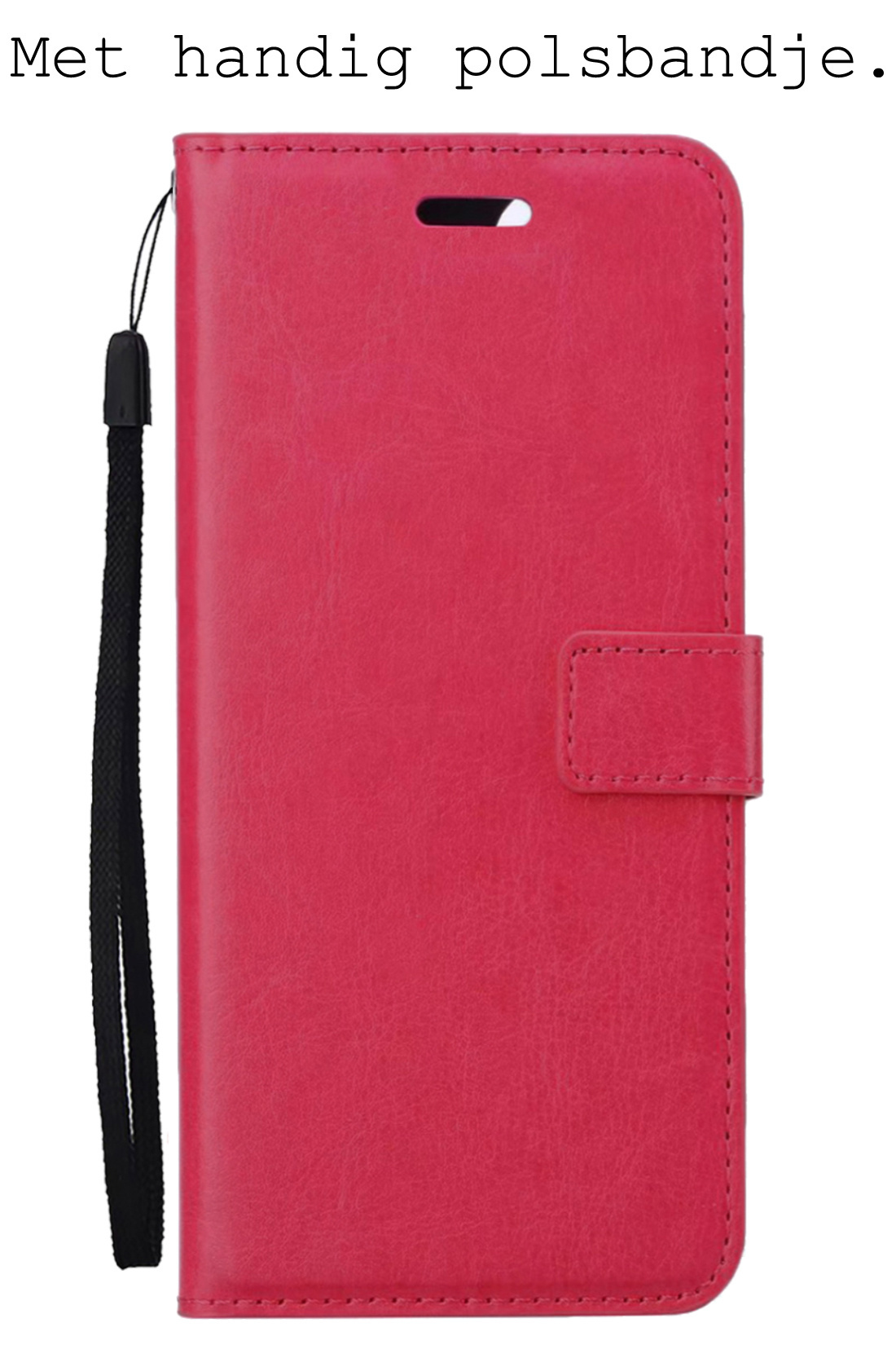 BASEY. Hoes Geschikt voor Samsung S23 Hoesje Bookcase Hoes Flip Case Book Cover Met 2x Screenprotector - Hoesje Geschikt voor Samsung Galaxy S23 Hoes Book Case Hoesje - Donkerroze