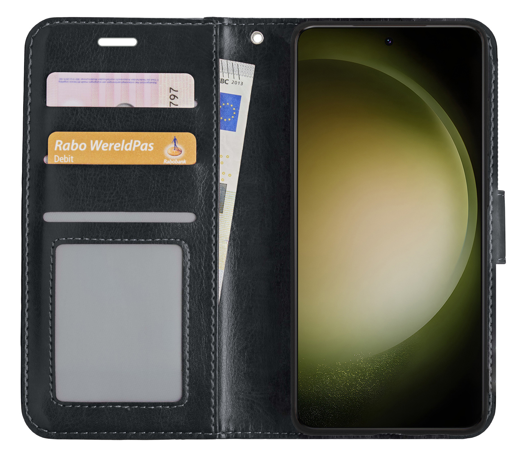 BASEY. Hoes Geschikt voor Samsung S23 Hoesje Bookcase Hoes Flip Case Book Cover Met 2x Screenprotector - Hoesje Geschikt voor Samsung Galaxy S23 Hoes Book Case Hoesje - Zwart