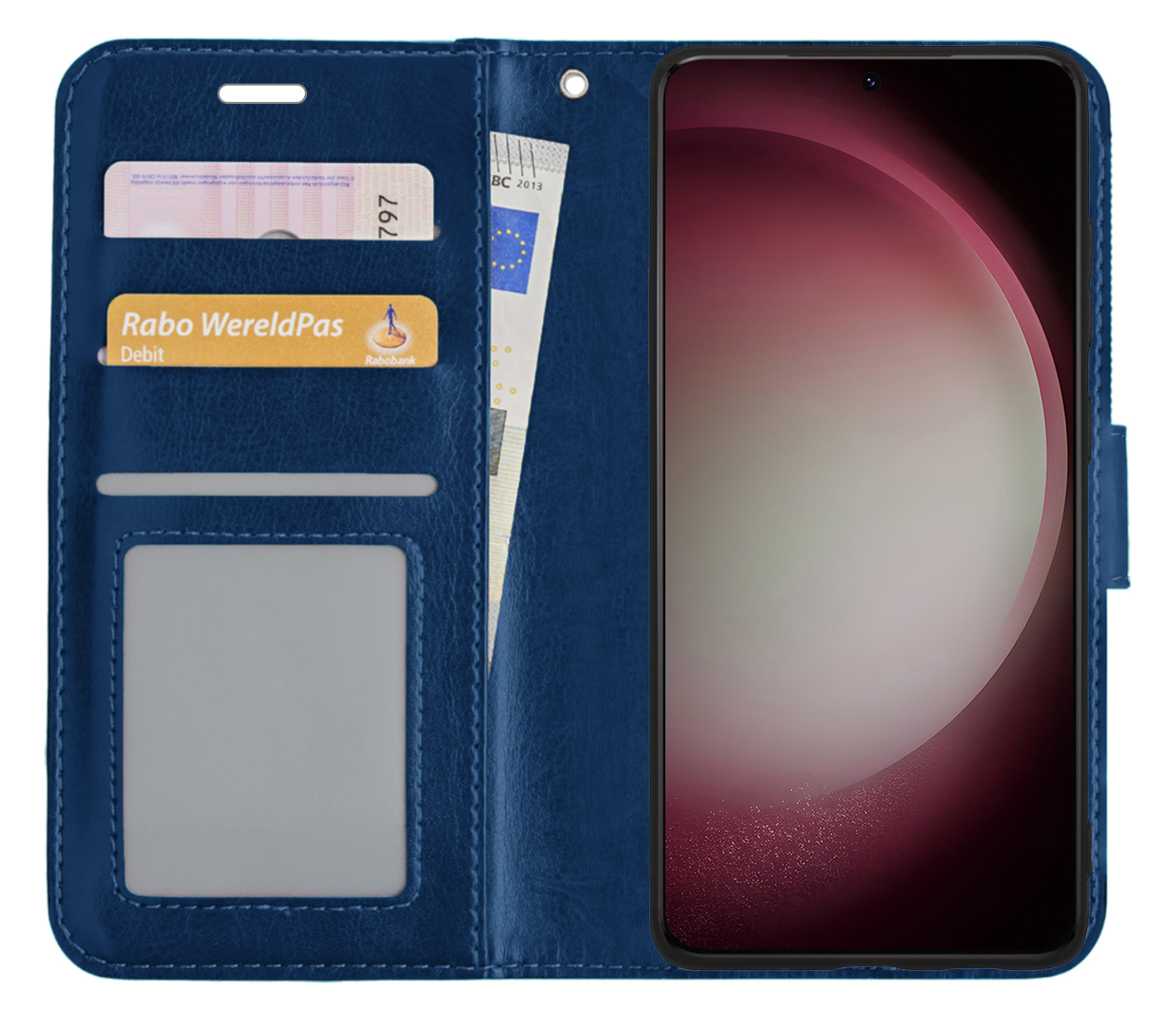 NoXx Hoes Geschikt voor Samsung S23 Hoesje Book Case Hoes Flip Cover Wallet Bookcase Met Screenprotector - Donkerblauw