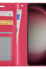NoXx Hoes Geschikt voor Samsung S23 Hoesje Book Case Hoes Flip Cover Wallet Bookcase Met Screenprotector - Donkerroze