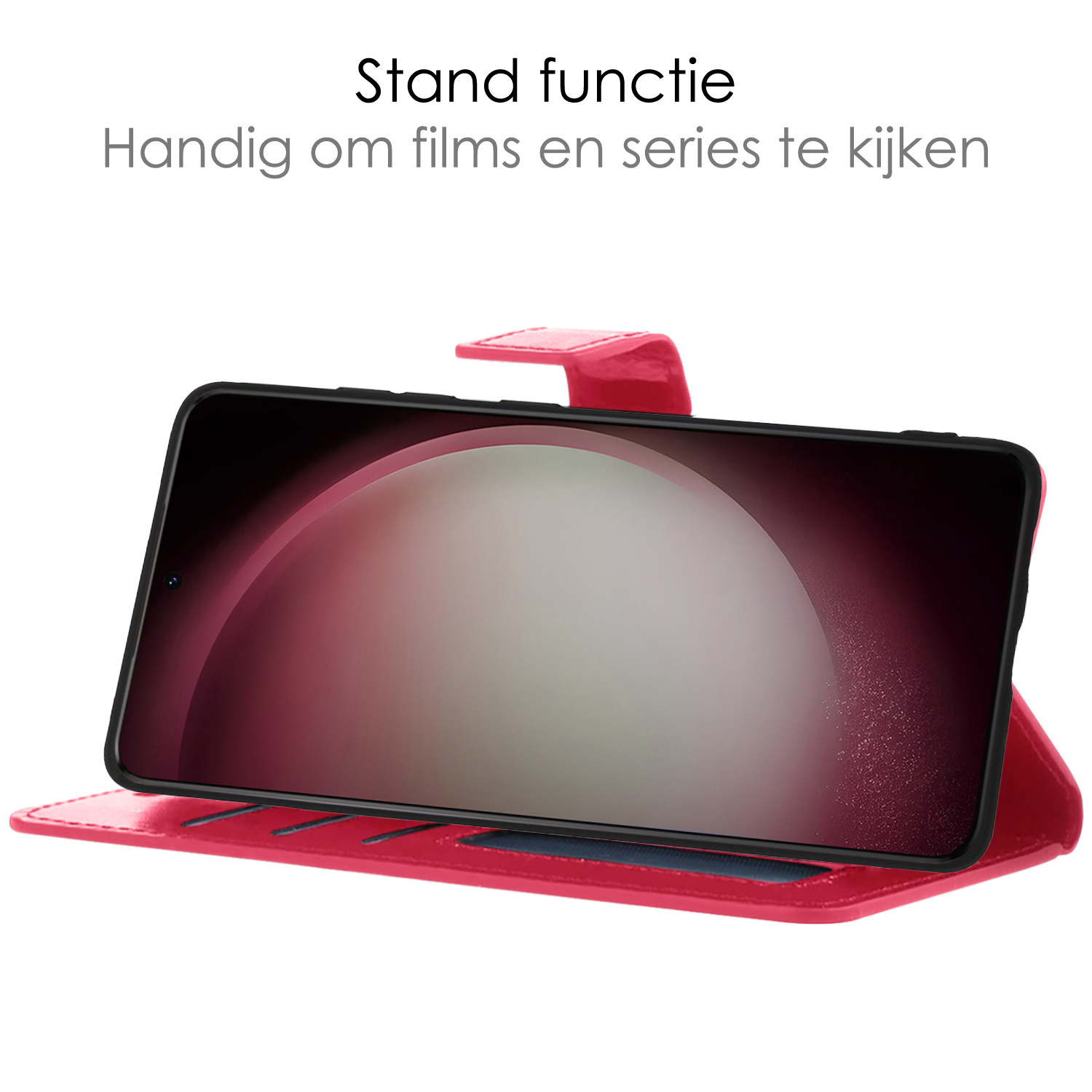 NoXx Hoes Geschikt voor Samsung S23 Hoesje Book Case Hoes Flip Cover Wallet Bookcase Met Screenprotector - Donkerroze