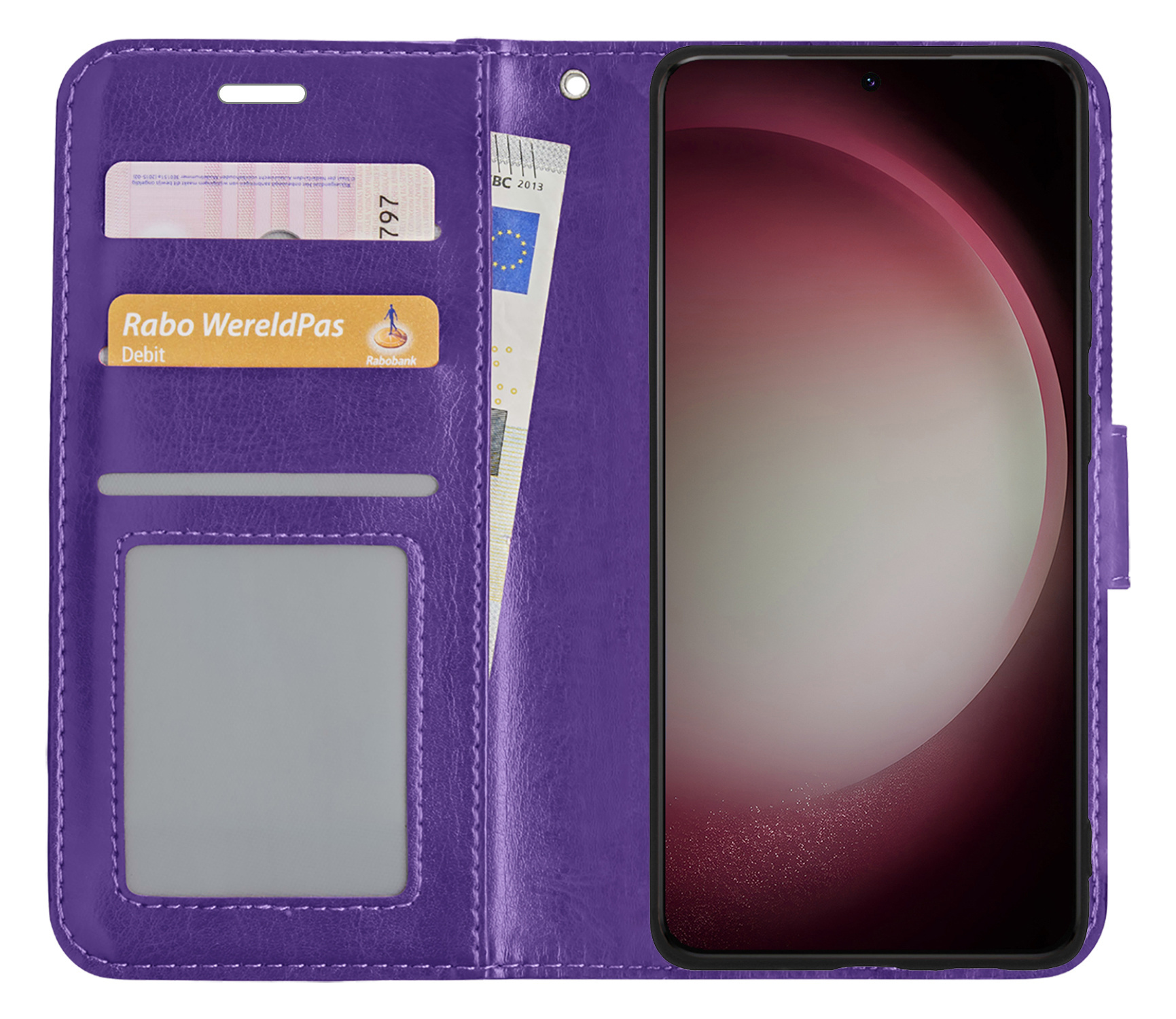 NoXx Hoes Geschikt voor Samsung S23 Hoesje Book Case Hoes Flip Cover Wallet Bookcase Met Screenprotector - Paars