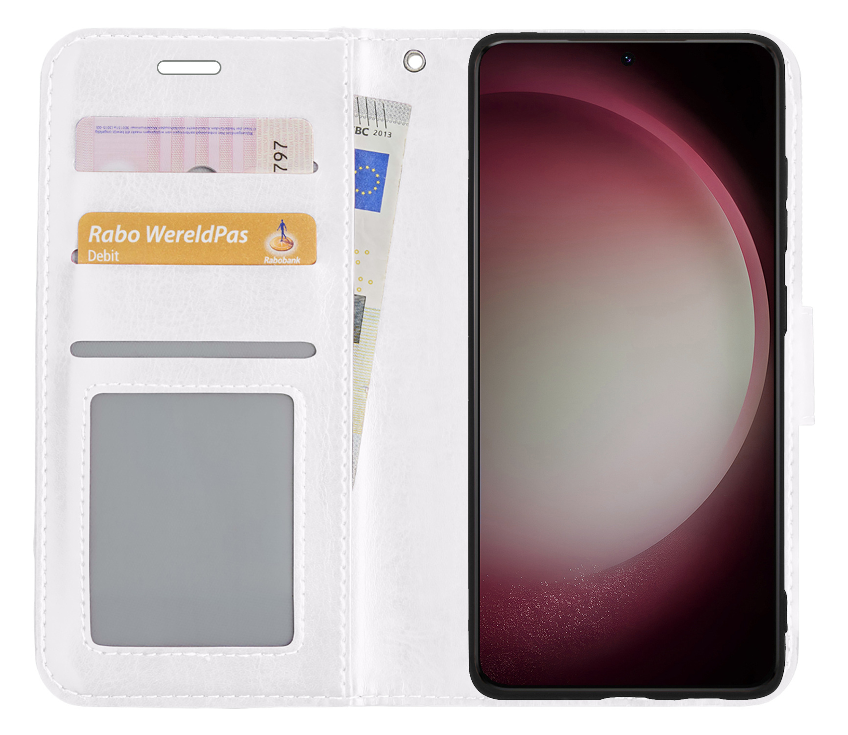 NoXx Hoes Geschikt voor Samsung S23 Hoesje Book Case Hoes Flip Cover Wallet Bookcase Met Screenprotector - Wit